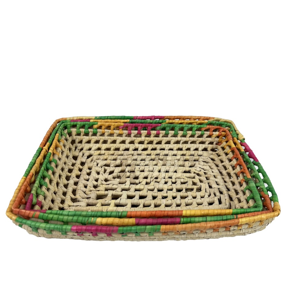 Nesting Woven Raffia? Baskets Rectangular Casserole Colorful Fiesta Set of 3